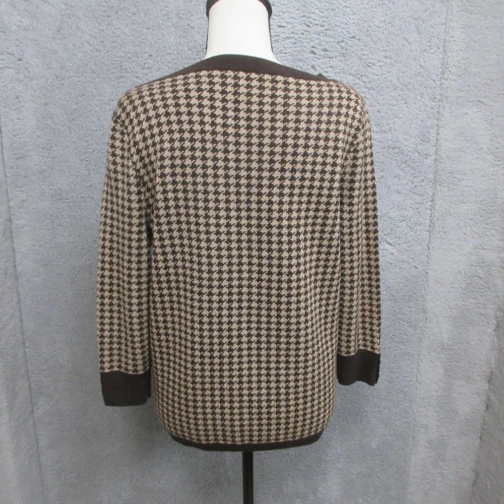 Talbots Merino Wool Sweater Womens Petite Large Brown Houndstooth Classic Preppy